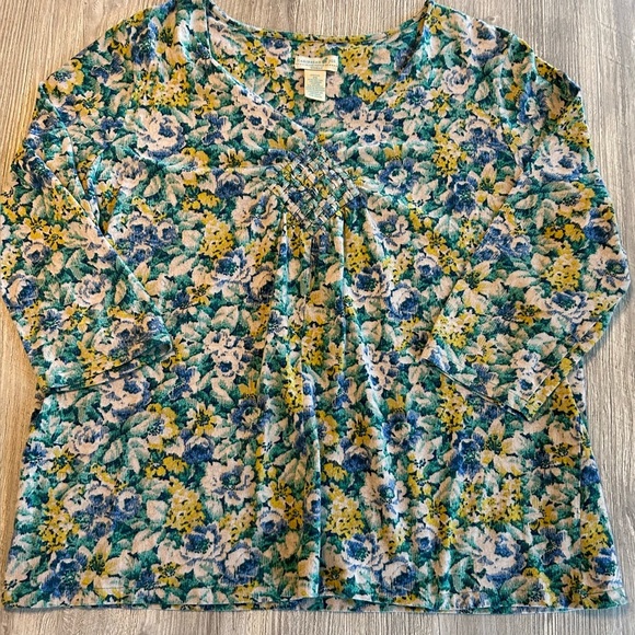 Caribbean Joe Multicolored Floral V-Neck Short Sleeve Pullover Top Women's Sz 2X - Picture 7 of 12